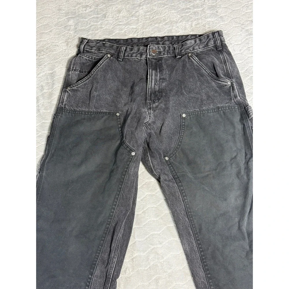 Zara Mens Double Knee Carpenter Pants Washed Black 36x30 Skater Grunge Y2K Work
